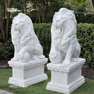 Estatuas de Leones Acostados de Mármol Blanco para Decoración de Entrada de Casa - Product Image 2