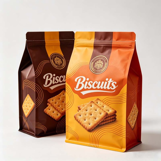 Custom Flat Bottom Pouch Cookie  Zipper Moisture Proof Packaging for Crisp Biscuit Snack Long Fresh Sealed Storage