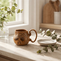 Tasse à café et à eau en céramique Ruyi à motif floral de style rétro, transformée au four, avec poignée, pour le bureau et le petit-déjeuner - Vente en gros