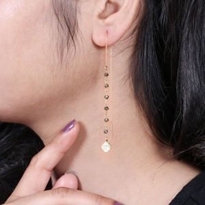 <b>Long</b> Chain Pyrite Gold Plated 925 Sterling <b>Silver</b> Threader <b>Earrings</b> Dangle <b>Earrings</b> Elegant Drop Jewelry for Women - Product Image 3