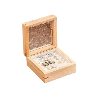 Kundendefiniertes Logo Luxus-Geschenk-Ringetube Hochzeit Schmuck Auslage Aufbewahrungsbox quadratische Holzringe-Schachtel Verpackung Holzhandwerk Wandschilder