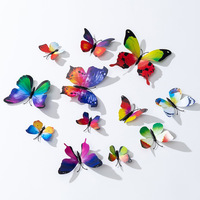 Autocollants muraux 3D papillons en PVC et PET, estampage à chaud, décorations artificielles colorées, amovibles, DIY, pour la maison, la chambre, les fêtes, les mariages