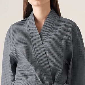 Maßgeschneiderte Waffel-Bademäntel, Weiße Bademäntel mit Gesticktem Logo, Kimono-Kragen, Unisex, Langer Bademantel aus Baumwolle für Spa - Product Image 6