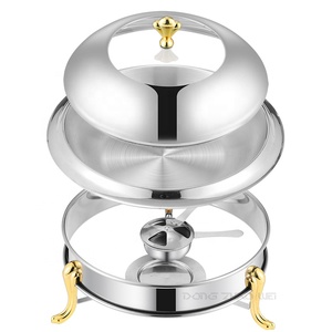 Suministros para Restaurantes y Hoteles, Recipiente para Calentar Comida de Acero Inoxidable <span class=keywords><strong>Dorado</strong></span> y Plateado con Tapa, Redondo, Capacidad de 2L, Calentador de Buffet para Comida Rápida - Product Image 3