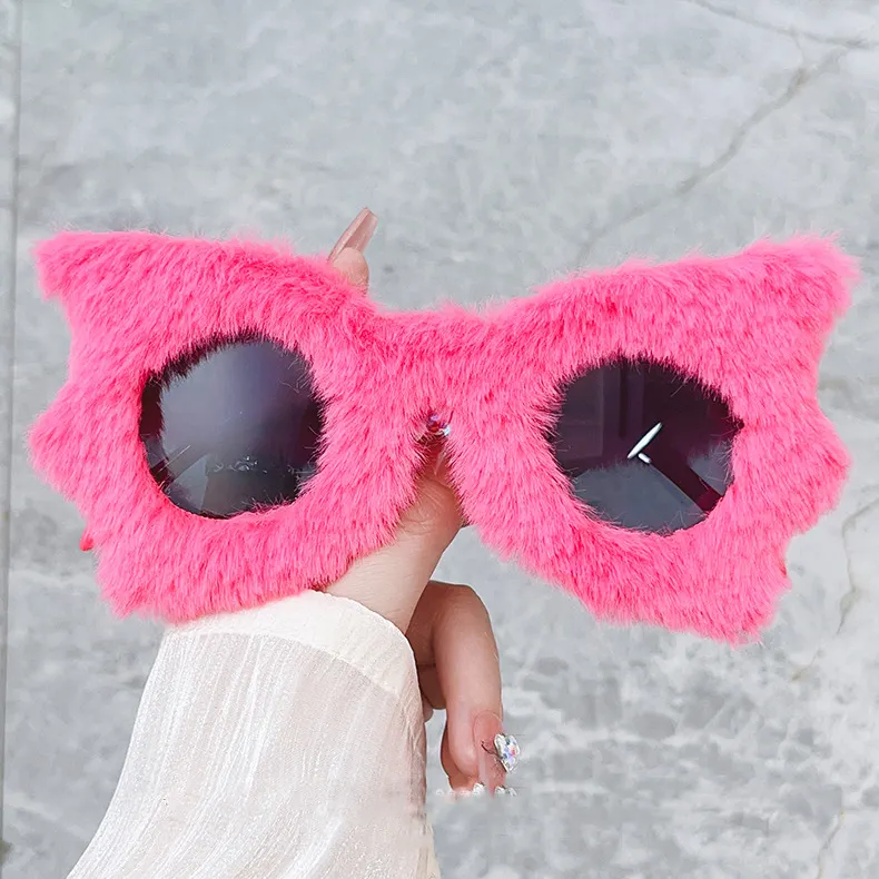 7318 hợp thời trang Cat Eye Sunglasses phụ nữ Y2K Punk mềm lông nhung Sun Glasses Ladies UV400 Shades handmade Kính gafas de Sol