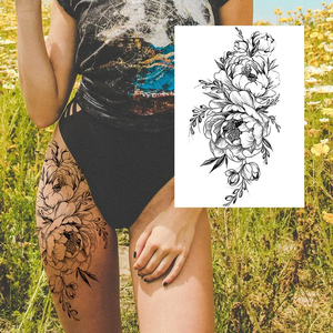 Noir <span class=keywords><strong>3D</strong></span> Rose <span class=keywords><strong>tatouage</strong></span> temporaire pour femmes filles adulte pivoine Dahlia fleur tatouages autocollant noir flore gloire géométrique bras TatToos - Product Image 4