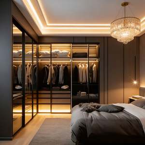 Armoire en verre de style italien de luxe sur mesure Balom, finitions noires élégantes, placard en bois moderne avec portes transparentes pour la chambre à coucher - Product Image 3