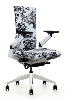 Chaise de bureau ergonomique à dossier haut, motif arbre imprimé sur tissu, base en nylon blanc, pivotante, avec accoudoirs réglables