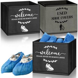 2 Pcs Shoe Cover Boxes Dispenser Foldable <b>Storage</b> Bins and Welcome Please or Remove Sign for <b>Open</b> House Supplies - Product Image 1