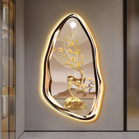 Pintura Decorativa Moderna de Lujo con Luces LED para Sala de Estar, Arte de Pared Colgante de Cristal con Diseño Creativo 3D de Alce de Alta Gama
