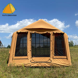 VENTE FLASH - Tente gonflable 9 m² (tissu en coton) imperméable et coupe-vent pour le <span class=keywords><strong>camping</strong></span> familial en plein air, facile à installer - Product Image 1