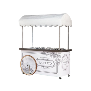 Chariot à glaces traditionnel Il Gelato avec auvent blanc et motif floral pour usage extérieur - Product Image 1