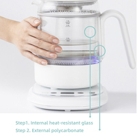 Bouilloire électrique avec corps entièrement en verre, design sans fil, base rotative à 360 degrés, capacité de 1,0 à 1,2 L pour usage domestique