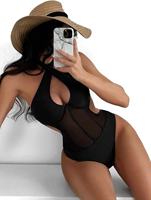 Dames Halter Kruis Mouwloze Bodysuit Water Wear Bikini Doorschijnende Mesh Korset Bustier Sexy Uitgesneden Leotard Jumpsuit