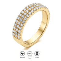 Bague Éternité Pavée à Trois Rangs de Moissanite, en Argent S925 Plaqué Or 18K, Pierre Ronde, pour Femme, Empilable, Bijou Fin, Cadeau de Mariage