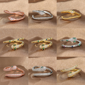 Micro-geïnfuseerde kleurrijke zirkoon slangbeenderenketting stijl gepersonaliseerde open ring fijne sieraden voor vrouwen - Product Image 2