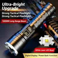 Nouvelle lampe torche USB en alliage d'aluminium, ultra-lumineuse, laser blanc, rechargeable, tactique, à LED focalisée, multifonctionnelle