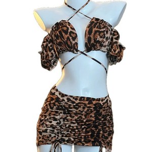 Conjunto de Lencería con Estampado de Leopardo para Mujer, 2 Piezas, con Volantes, Satinado, Sexy, Estilo Falda - Product Image 5