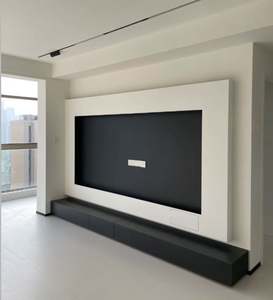 Meuble TV moderne en bois avec cheminée design à lumière LED, montage mural, élévateur pour salon et hôtel - Product Image 1
