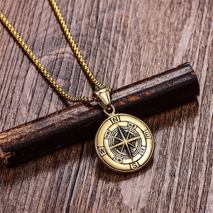 Men's Stainless Steel <b>Compass</b> Necklace With Gold Plating Personalised Male Jewellery Fashionable <b>Chain</b> Pendant <b>Compass</b> Pendants - Product Image 2
