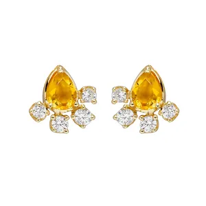 925 Sterling Silver 14K Gold Plated Gemstone Zircon Petals Earings Drop Citrine Stud Earrings With Natural Stone