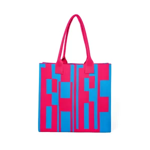 กระเป๋าถักไหมพรม กระเป๋าสะพายไหล่ถักไหมพรม กระเป๋าถือผู้หญิงขนาดใหญ่ ความจุเยอะ ทำจากโพลีเอสเตอร์ สายสะพายสองเส้น พกพาสะดวก ปิดแบบเปิด ดีไซน์ใหม่ทันสมัย - Product Image 2