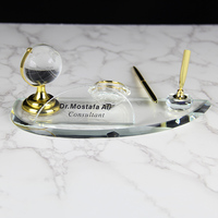 Organisateur de bureau personnalisé, porte-stylos en cristal avec horloge, ornement globe en cristal