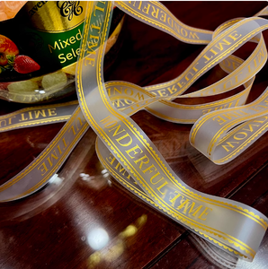 Logo stampato decorazione regalo <span class=keywords><strong>nastro</strong></span> personalizzato con Logo stampato <span class=keywords><strong>nastro</strong></span> trasparente in <span class=keywords><strong>gros</strong></span>-<span class=keywords><strong>grain</strong></span> con Logo in lamina d'oro - Product Image 3