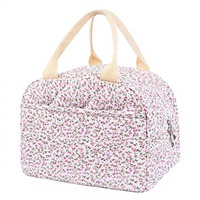 Borsa Termica per il Pranzo in Cotone Trapuntato, Riutilizzabile, Impermeabile, con Chiusura a Cerniera, Grande Capacità, Stile Coquette, con Motivo Floreale Carino