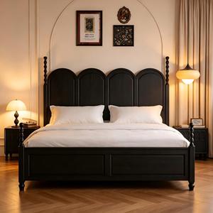 Letto matrimoniale/queen size in rovere massello stile Mid-Century Modern con contenitore integrato, resistente ed ecologico, ideale per hotel - Product Image 1
