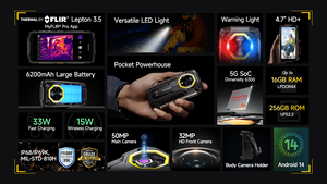 Ulefone 5G โทรศัพท์มือถือทนทาน OCTA Core NFC FHD กล้องภาพความร้อนกันฝุ่น8 + 256GB 6200mAh Android 15 ARMOR MINI 20T PRO - Product Image 4