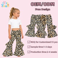 Pantalon de survêtement personnalisé pour fillette, à volants et coupe cloche, respirant, séchage rapide, écologique, imprimé léopard, vêtements de fitness pour bébé