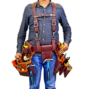 100% Genuine Full Grain Leather <b>Tool</b> Belt with Suspenders Comfortable Back Support <b>Bag</b> Construction Framers Carpenters Handymen - Product Image 1