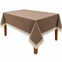 Nappe carrée en faux lin brodée avec dentelle, imperméable, anti-taches et résistante à l'huile