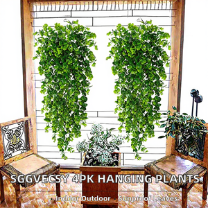 Sggvecsy Lot de 4 plantes artificielles suspendues en eucalyptus, résistantes aux UV, en plastique, pour décoration intérieure/extérieure, emballage pour vase de mariage - Product Image 2