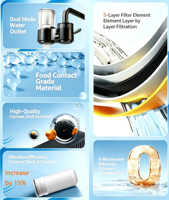 Filtre à eau purificateur pour robinet, filtre à eau monté sur robinet pour la cuisine domestique, élimine le chlore de l'eau potable