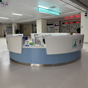 Mostrador de Recepción Redondo Moderno Personalizado de Corian con Iluminación LED y Acabado Metálico para Hospitales y Estaciones de Enfermerí<span class=keywords><strong>a</strong></span> de Hoteles - Product Image 4