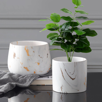 Fourniture en gros de pots de fleurs en céramique de 5 tailles avec un design en bois/marbre/veine dorée, jardinière horticole pour la croissance des plantes en intérieur et en extérieur