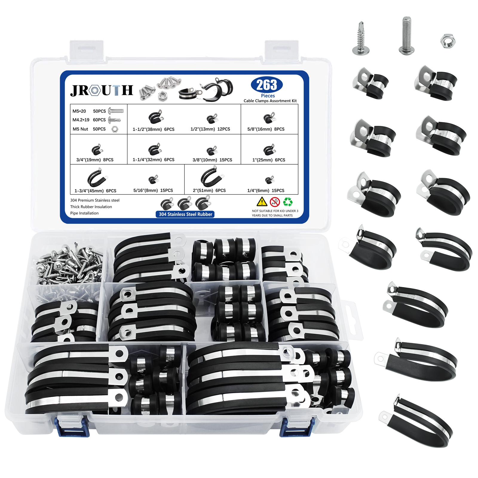 Cable Clamp 106PCS s Assortment Kit, (6-19mm)-304 Stainless Steel ...