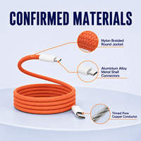 Kabel Pengisian Cepat USB Type C 60W OEM ODM 1m Magnetik, Kabel Kepang Tembaga Berlapis Timah, Dapat Diatur Sendiri, Logo Kustom untuk Ponsel