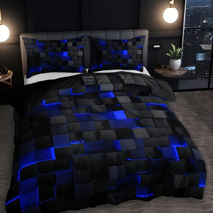 Juego de Ropa de Cama de 3 Piezas con Estampado Digital de la Serie Abstract Grid, Estilo Nórdico, Personalizable, con Funda Nórdica, Sensación Suave como la de Plumón, para Dormitorios y Habitaciones de Huéspedes - Product Image 4