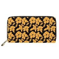 Dompet Cetak Sesuai Pesanan dengan Tempat Kartu, Desain Tropis Hawaii, Dompet Wanita Panjang dengan Ritsleting, Dompet Kulit PU