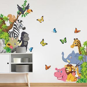 Pegatinas de pared de animales de dibujos animados, pegatinas de pared de animales de la selva, elefante, León, cebra, mariposa, decoración de pared, <span class=keywords><strong>niños</strong></span>, bebé, vinilo DIY M - Product Image 2