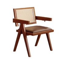 Chaise de salle à manger en rotin de style mid-century avec accoudoirs, structure en bois massif, chaise décorative rembourrée pour salle à manger et salon