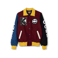 Veste en laine universitaire KVJ135 pour hommes personnalisée vêtements d'hiver broderie amusante rouge noir bleu jaune avec patch en chenille sans col