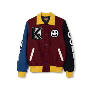 Veste en laine universitaire KVJ135 pour hommes personnalisée vêtements d'hiver broderie amusante rouge noir bleu jaune avec patch en chenille sans col - Product Image 3