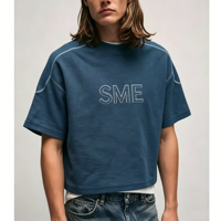 Camiseta de Cuello Redondo Extra Grande de Punto Grueso Personalizada, Camiseta Holgada con Efecto Deslavado Vintage para Hombre
