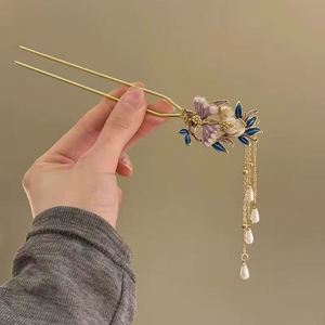 Chinese Style butterfly <b>Flower</b> Hairpin Butterfly Enamel Hair Stick Hair Chop <b>Sticker</b> for Women Bu Yao Hair Accessory for Hanfu - Product Image 6