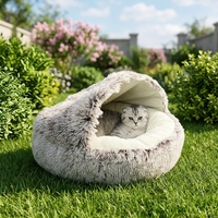 Lit pour chat en forme de coquille personnalisé avec logo, semi-fermé, chaud pour l'hiver, lavable, couleur unie, fabricant de niches pour animaux de compagnie