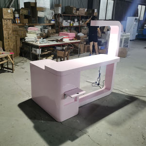 Tavolo da Manicure di Lusso Rosa in Stile Francese a Forma di L con Luce Scrivania per Unghie in Legno - Product Image 4
